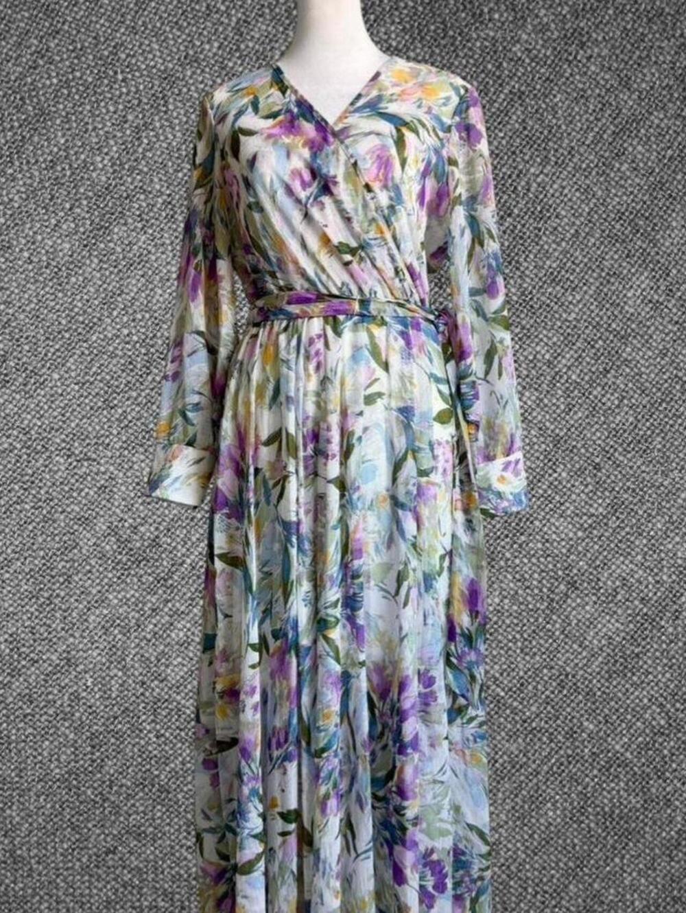 En Focus Petite Floral Wrap Maxi Dress Size 6P - Picture 3 of 8